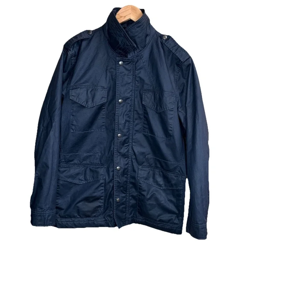 Banana Republic Navy Blue Quilted Waxed Coated Field Jacket Barn Chore Coat SZ-M